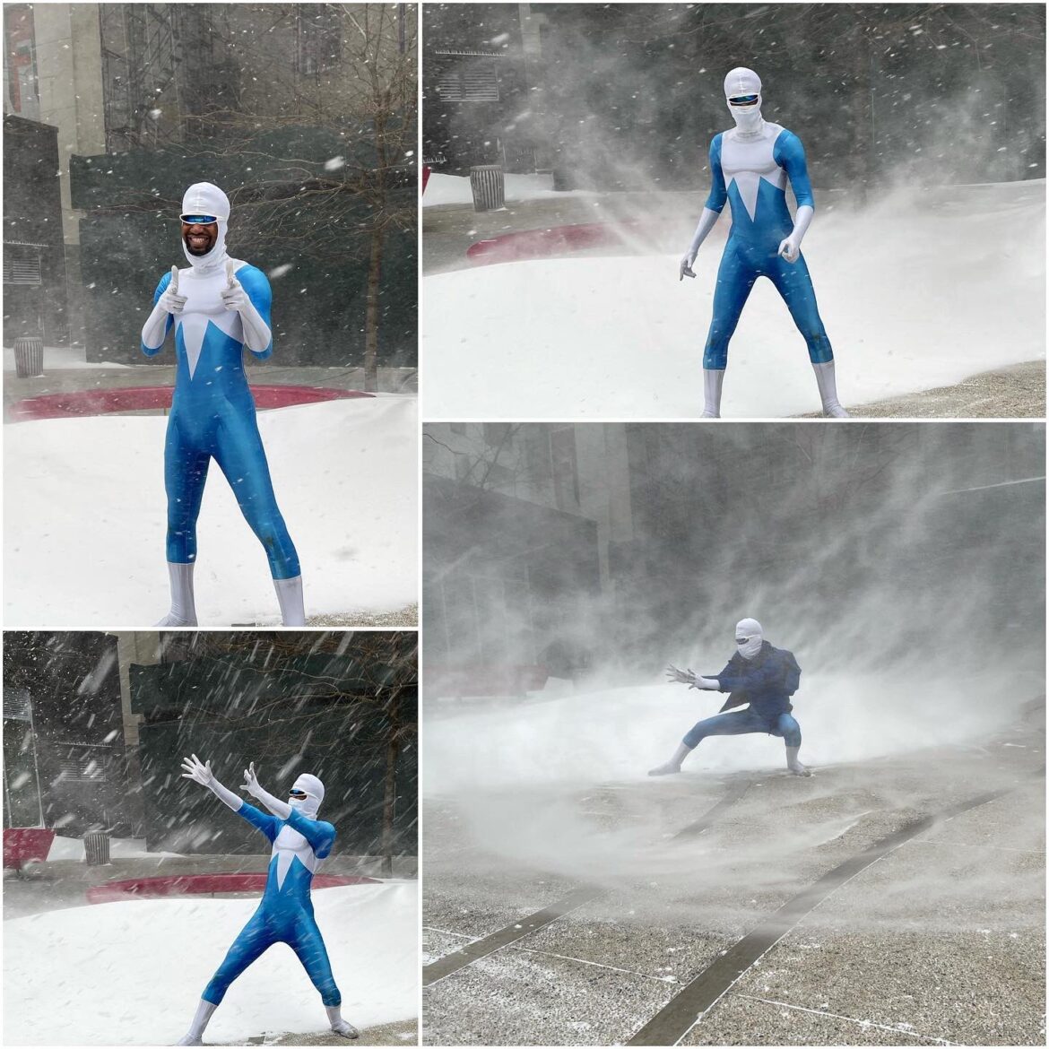 Frozone Cosplay During Snow storm